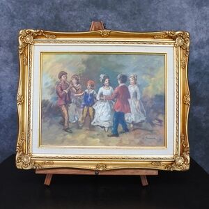 Vintage Signed Original Oil Painting Music Dancing Framed Impressionist Artwork